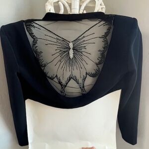 Vtg Betsey & Adam Black Beaded Sequin Mesh Butterfly Shrug SzM Whimsigoth Formal